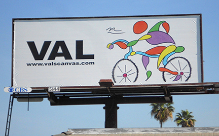 Billboard on Hollywood Blvd. With VAL's painting Man on Bicycle