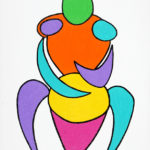 Colorful painting of stylized drumming figure.