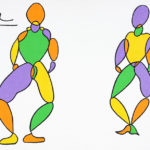 Colorful stylized painting of 2 dancing male figures.