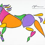 Colorful stylized painting of a running horsee.
