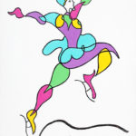 Colorful stylized painting of woman ice skating.