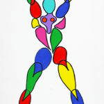 Colorful stylized painting of a muscular man with a ball.