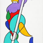 Colorful stylized painting of a figure playing the cello.