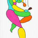Colorful stylized painting of a woman brushing her hair.