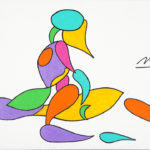 Colorful stylized painting of 2 figures in intimacy.